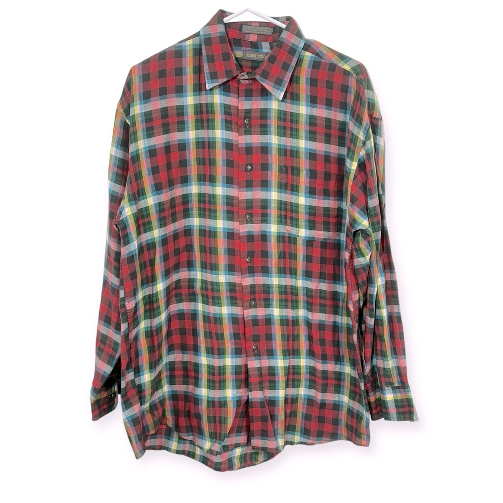 Robert Stock Men’s Vintage Long Sleeve Plaid Shirt L
